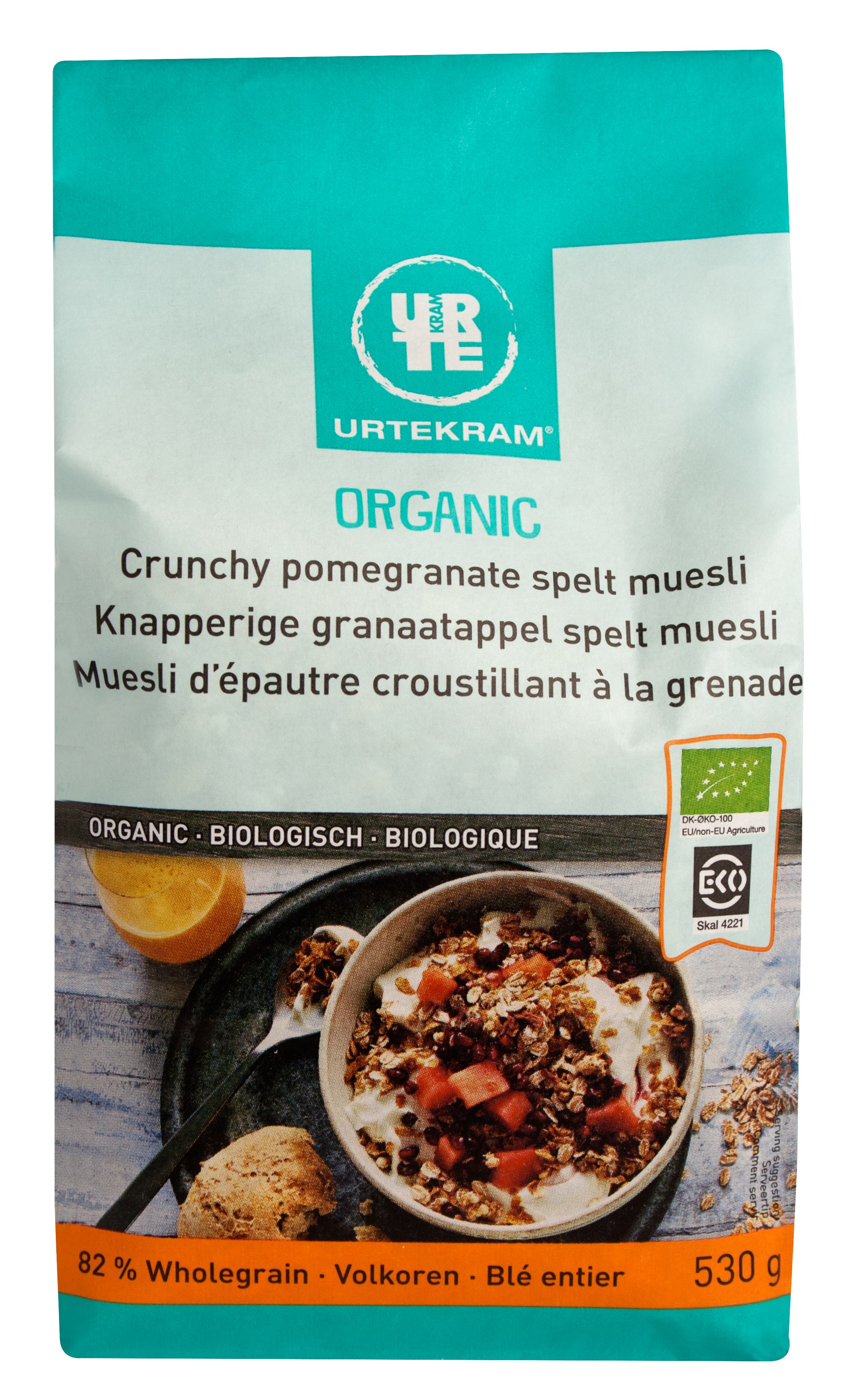 Crunchy pomegranate spelt muesli